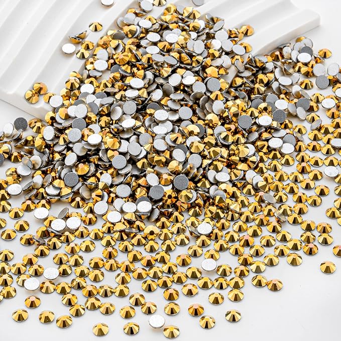 MEIBITE Flatback Rhinestones Bulk, 14400PCS Gold Rhinestones for Clothes DIY Decoration Crafts, Gold, SS16, 3.8-4.0mm