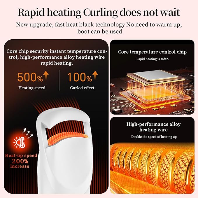Hsenowi Heated Eyelash Curler for Natural Lashes 2-Level Adjustable Temperature Mini Electric Lash Curler Fast 3-Second Heat Up 24 Hours Long-Lasting Curl