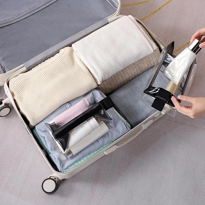 Clear Travel Toiletry Bag with Magnetic Closure, Makeup Bag for Women and Men, Cosmetic Bag for Travel (Black)