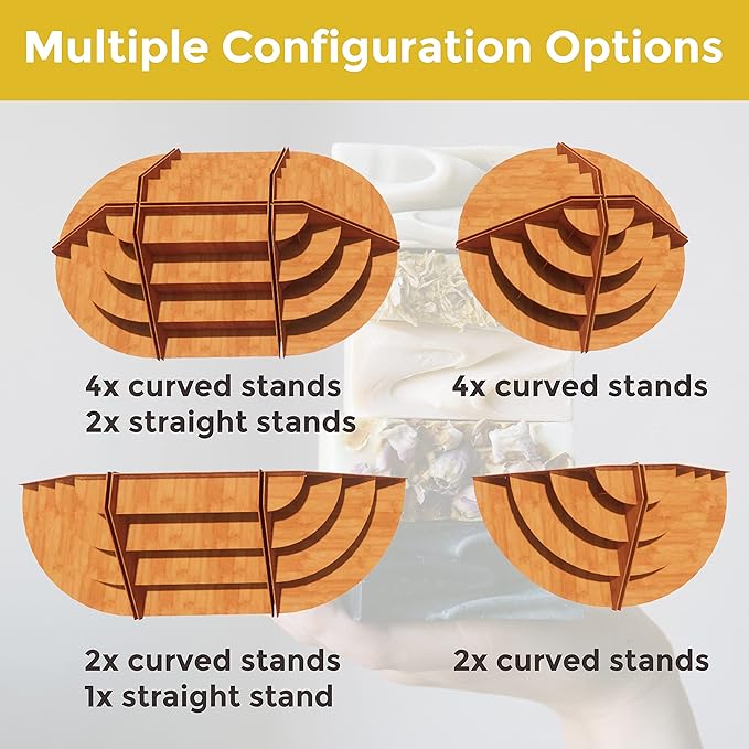 4-Tier Retail Wooden Display Riser - Farmers Market Craft Fair Display Rack - Candle Soap Cups Mugs Tumblers Corner Display Stand For Craft Shows - Curved Countertop Table Display For Cupcakes