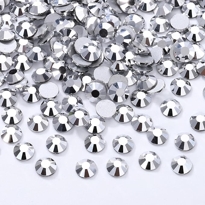 Meibite Silver Flatback Rhinestones, Glass Rhinestones for Nail Art and Craft, Glue Fix, Loose Crystal Gemstones(Silver, SS30, 576pcs, 6.4-6.6mm)