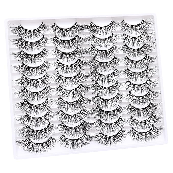 False Eyelashes 20 Pairs Wispy Lashes Faux Mink Lashes 14mm 3D Fluffy Cat Eye Lashes （style 20-065)