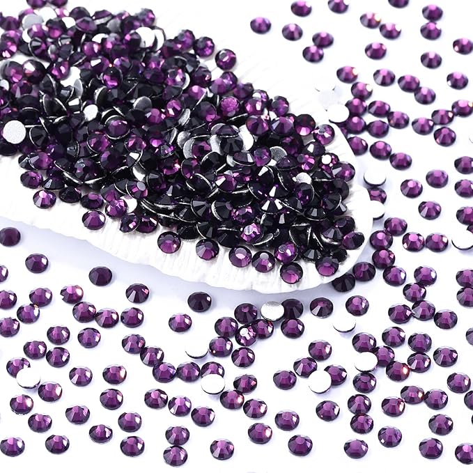 Meibite Tanzanite Flatback Rhinestones, Glass Rhinestones for Nail Art and Craft, Glue Fix, Loose Crystal Gemstones(Tanzanite, SS8, 1440pcs, 2.3-2.5mm)
