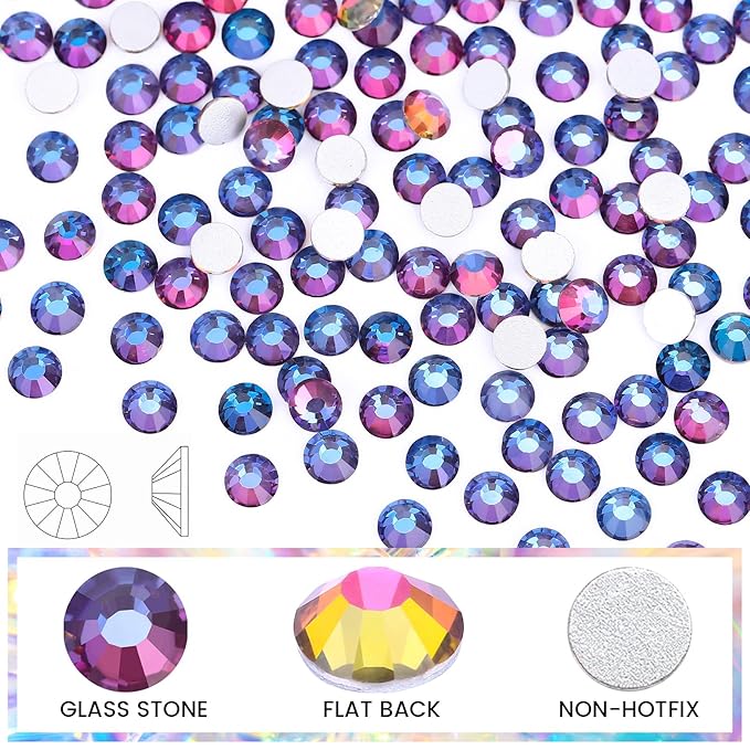 Flatback Rhinestones Non Hotfix Rhinestones for Crafts Glass Nail Rhinestones Nail Gems Crystals Rhinestones for Makeup Bags Shoes Decoration DIY(SS16,1440pcs,Blue Flame)