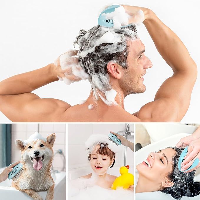 LISAAVO 3 in 1 Hair Growth Scalp Massager,Replaceable Shampoo Brush for Relaxing,Deep Cleansing Exfoliator & Soothes itching - Wet/Dry Use for All Hair Types,Blue