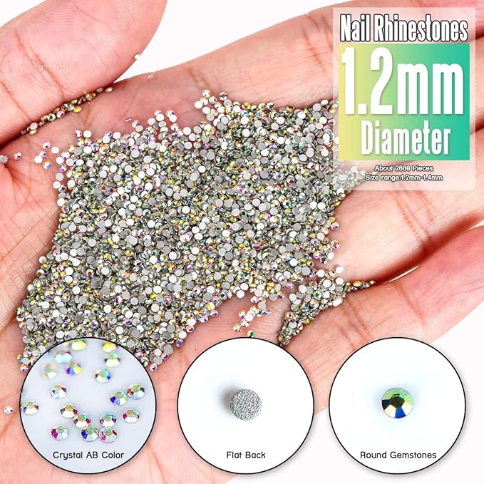 5760 Pieces Flatback Rhinestones for Nails 1.2MM Nail Rhinestones Gems Jewels Diamond Glass Mini AB Crystal Gemstones Bling Stones for Crafts Makeup Face Eyes