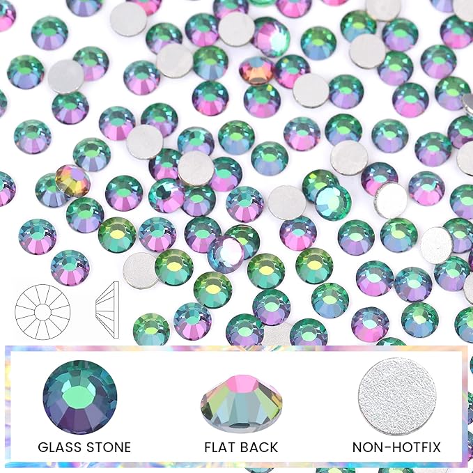 Green Flame Rhinestones Flatback Rhinestone for Crafts Glass Nail Rhinestones Nail Gems Crystals for Makeup Bags Shoes Decoration DIY(SS30,288pcs,Green Flame)