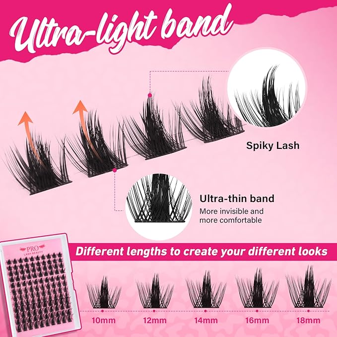 PRO LASHBEAUTY California Sunset Lash Clusters Kit Wispy Eyelash Clusters Lashes Natural DIY Lash Extension Kit Cluster Eyelash Extensions Kit Individual Lashes Cluster Eyelash (Sunset, 10-18mix)