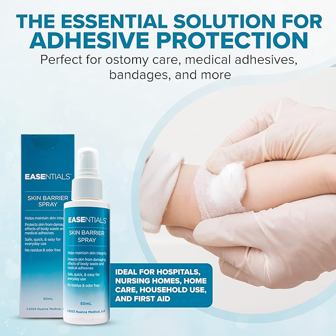 Quick-Drying, Low-Residue Ostomy Barrier Spray – Ideal for Sensitive Skin - Spray-On Silicone Skin Prep for Pain-Free Application and Removal of Ostomy Pouches and Bandages