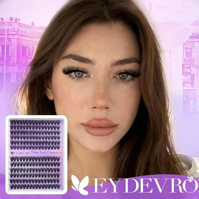 EYDEVRO Wispy Lash Clusters Natural Eyelash Clusters 12-14mm Cluster Eyelash Extensions CD Curl 192 Pcs Manga Cluster Lashes Short Individual Lashes DIY Lash Extensions Soft Thin Band