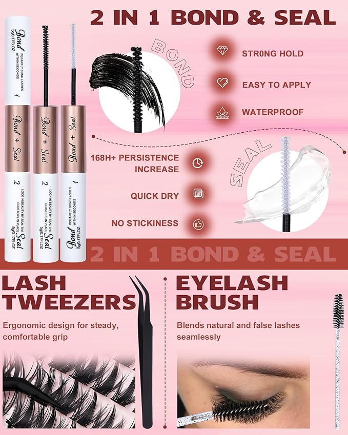 Geeneiya Manga Lash Clusters Kit, 11-19mm Fox Eye Lash Extension Kit, C Curl Left & Right Cat Eye Lashes, DIY Cluster Eyelash Extension Kit with Lash Bond and Seal Lash Tweezers for Beginners