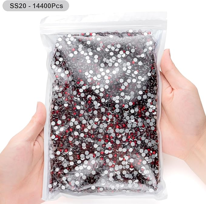 MEIBITE Flatback Rhinestones Bulk, 14400PCS Siam Rhinestones for Clothes DIY Decoration Crafts, Siam, SS20, 4.6-4.8mm