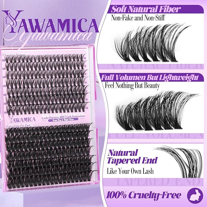 Yawamica 40D+80D Volume Lash Clusters Wispy Eyelash Clusters 280PCS Individual Lashes D Curl 10–18mm DIY Cluster Eyelash Extensions for Lash Extension at Home