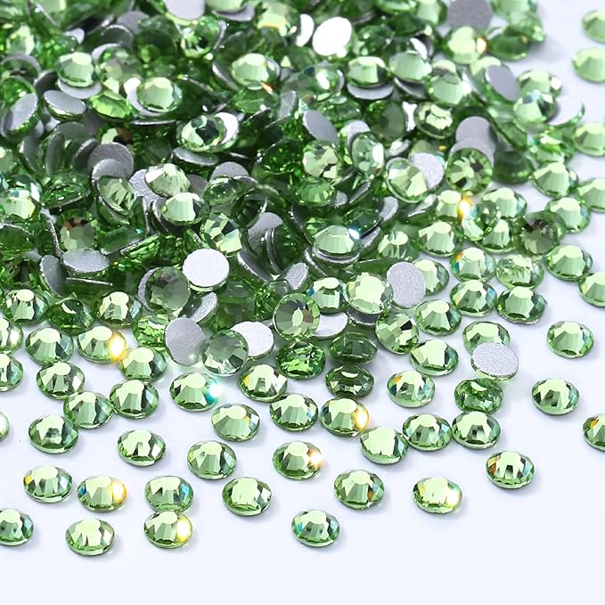 Meibite Light Green Flatback Rhinestones, Glass Rhinestones for Nail Art and Craft, Glue Fix, Loose Crystal Gemstones(Lt.Green, SS4, 1440pcs, 1.5-1.7mm)