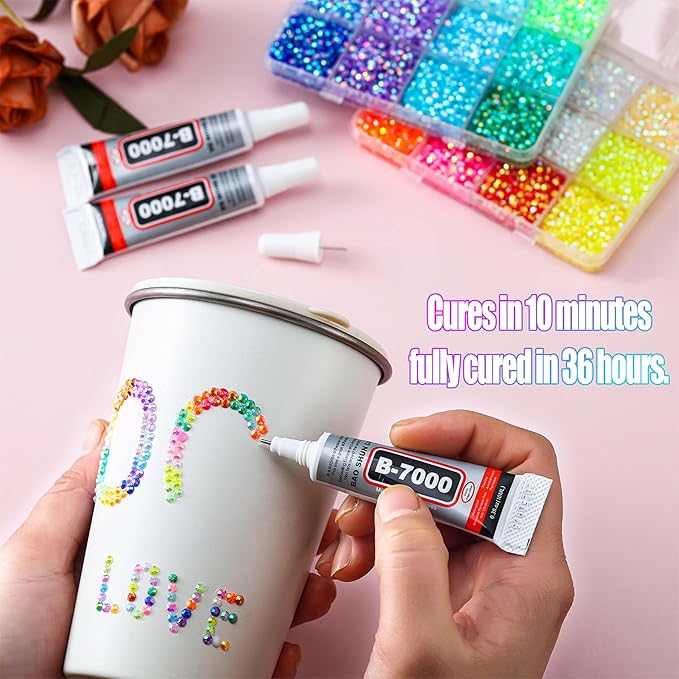 BANA 48000Pcs in 48 Colors Rhinestones for Bedazzling and Diamond Art, 3mm Flatback Gems with 3×10ml B7000 Jewelry Glue Tweezers, Perfect for Nail Art, Crafting, Clothing, Fabric Decor