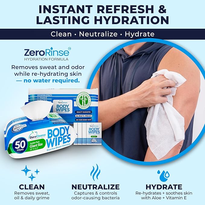 XL Body Wipes for Adults - Everyday Clean (Instant Fresh) - 4 Pack (200 XL + 16 Travel Wipes), No-Rinse Shower Alternative, Waterless Bathing Wipes for Home, Travel & Elderly Care