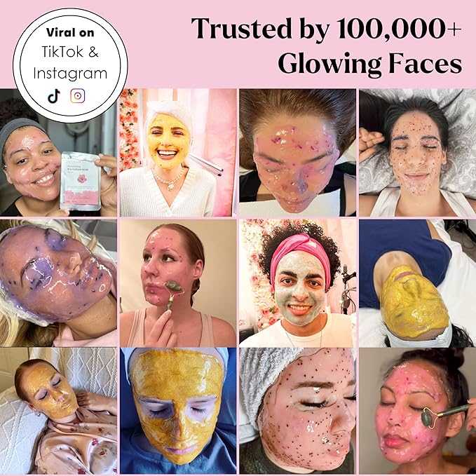Jelly Mask for Facials - 24 Flavors Hydrating & Brightening Jelly Face Masks | Free Jade Roller & Spatula | Bulgarian Rose, Lavender, Hyaluronic Acid, 24K Gold face mask skin care |Vajacial Jelly Mask