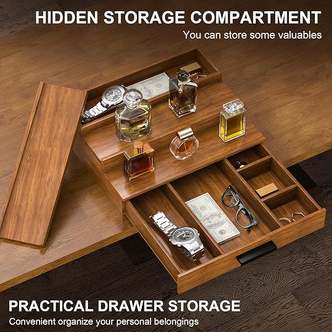 Walnut Wood Cologne Organizer for Men 3 Tier Cologne Stand,Wooden Cologne Holder Display Shelf with Hidden Compartment and Drawer,Perfume Organizer Great Gift for Men