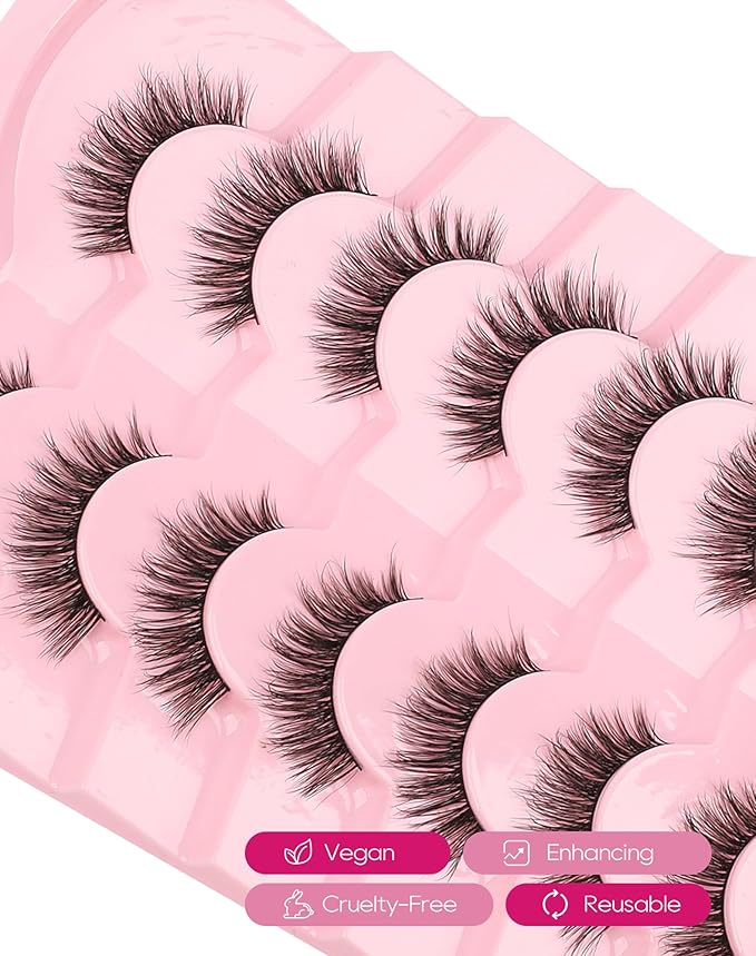Wispy Fake Lashes Natural False Eyelashes Light C Curl Eye Lashes Sets Pack Natural Look Classic Lashes 13mm Thin Band Faux Mink Lashes 75-SHOOK