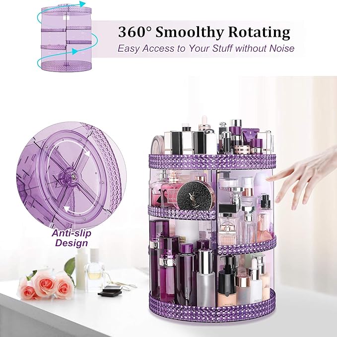 Awenia Makeup Organizer 360-Degree Rotating, Adjustable Makeup Storage, 7 Layers Large Capacity Cosmetic Storage Unit, Fits Different Types of Cosmetics and Accessories, Plus Size(Purple)