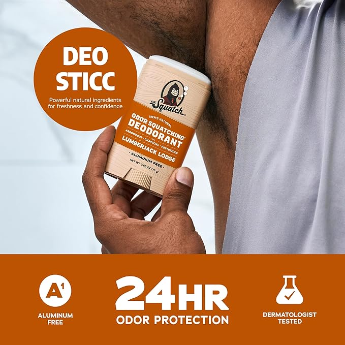 Dr. Squatch Natural Men’s Deodorant – Aluminum Free Natural Deodorant Men with Charcoal & Postbiotics for 72-Hour Odor Protection – Fresh Falls, 2.65oz Stick