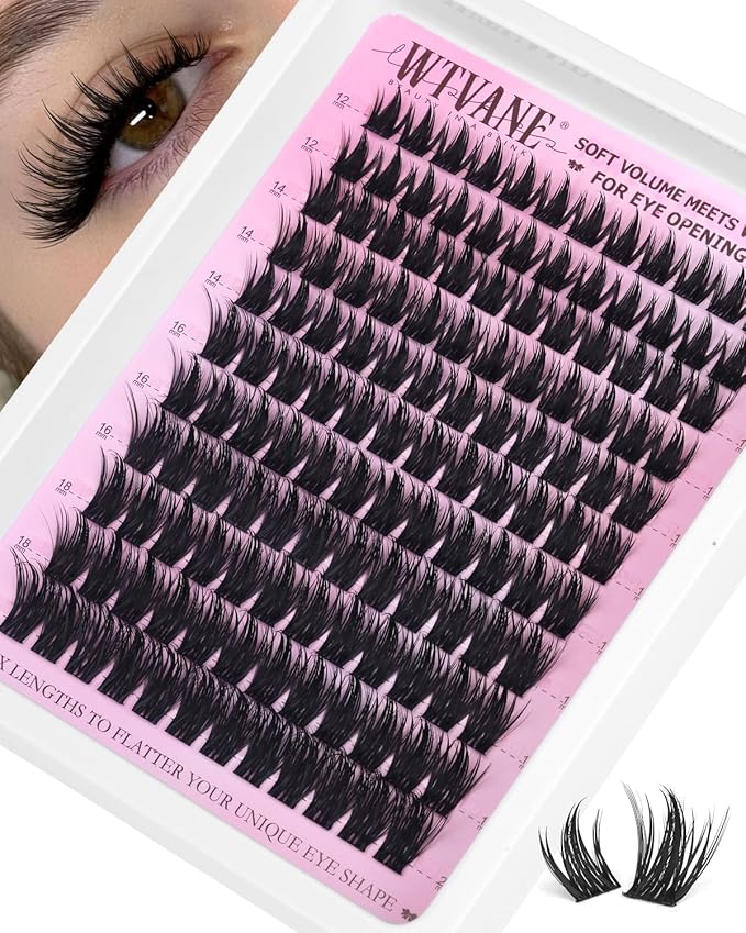 Wtvane Lash Clusters Manga Eyelash Clusters Wispy Lash Clusters with Spikes Volume Cluster Eyelash Extensions 12-20mm D-Curly Individual Lashes Extensions Anime False Eyelashes Cluster Wet Look