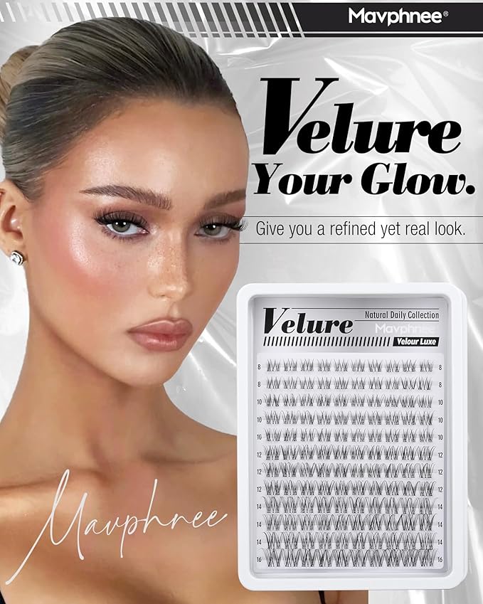 Natural Lash Clusters Clear Band Eyelash Clusters Venus Cluster Lashes Extensions Wispy Cluster Eyelash Extensions Easy Individual Lashes for No Makeup Makeup Daily Wear (Velure, 8-16MM, CC-Curly)