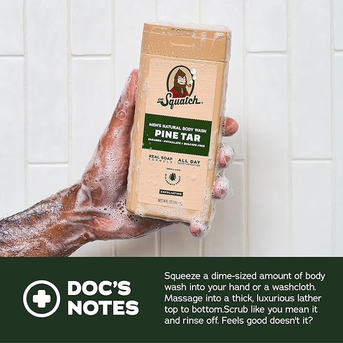 Dr. Squatch Natural Men's Body Wash Shower Gel - Cleansing, Nourishing, Long Lasting Scent, Moisturizing Body Wash for Men - Pine Tar + Coconut Castaway (14 oz, 2-Pack)