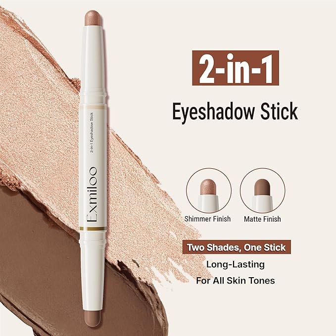 exmiloo Eyeshadow Stick - 2-in-1 Dual-Ended Cream Eye Shadow Stick - Shimmer &Matte Eye Shadow for Women Girls, Long-Lasting, Waterproof, Crease-Proof (Taupe Twilight)