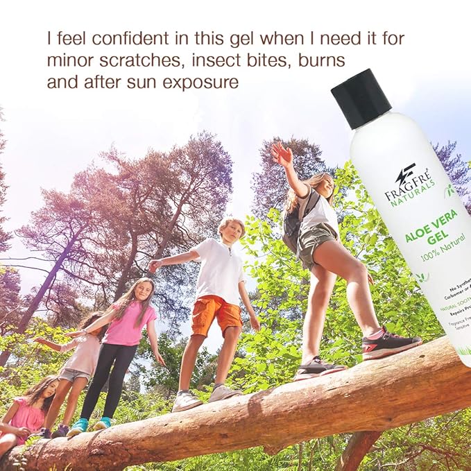 FRAGFRE All-Natural Aloe Vera Gel 8 oz (2-Pack Gift Set) - No Synthetic Carbomer or Acrylate - 100% Natural Aloe Vera Soothing Gel - After Sun Exposure Skin Care - Fragrance Free Vegan Gluten Free