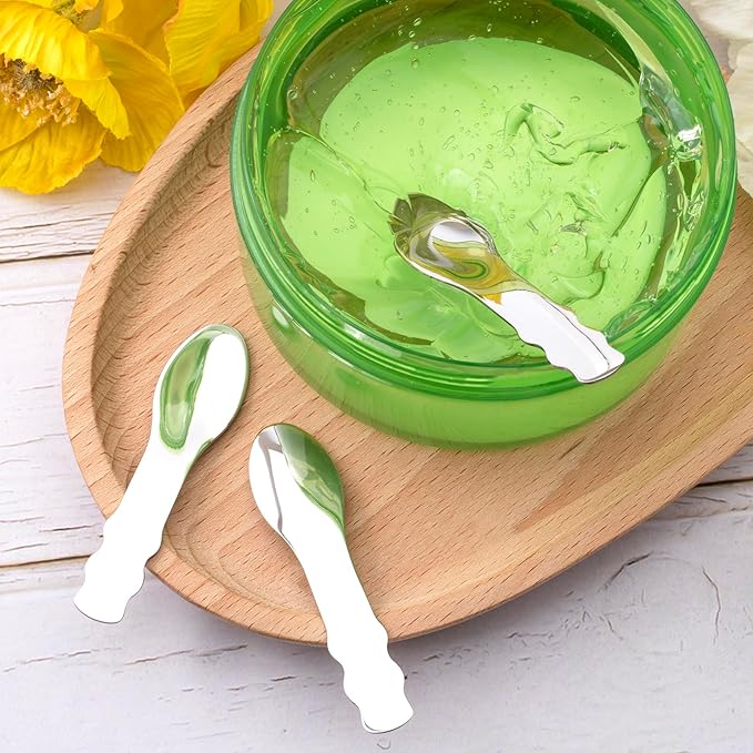 Pndeyo 3pcs Mini Metal Makeup Spatula, Reusable Cosmetic Cream Spatulas Spoon, Skincare Scoop Applicator Facial Massage Beauty Tools for Mixing and Sampling Face Eye Cream- Silver