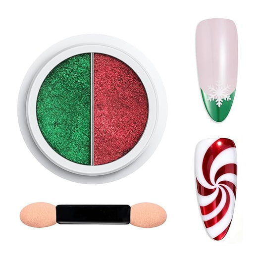 Beetles Chrome Nail Powder 2 Colors Mirror Effect Red Green Metallic Cromer Powder for Nail Solid Pigment Nails Art Decoration Glitter Manicure Design Gift for Women