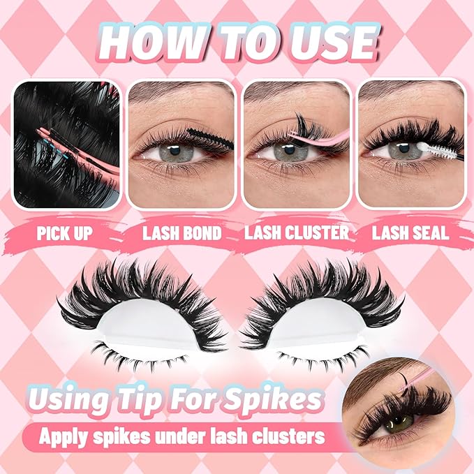 Fyonas Lash Clusters Volume Cluster Eyelashes Fluffy Thick Individual Lashes 12-18mm with Spikes 13-19mm DIY Eyelash Extensions with Natural Bottom Lashes 198Pcs (Mix02)