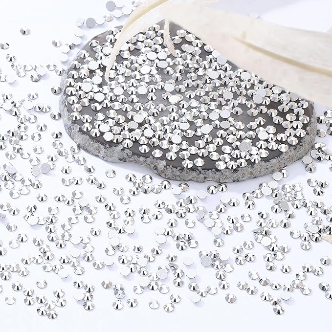 Meibite Silver Flatback Rhinestones, Glass Rhinestones for Nail Art and Craft, Glue Fix, Loose Crystal Gemstones(Silver, SS6, 2880pcs, 1.9-2.0mm)