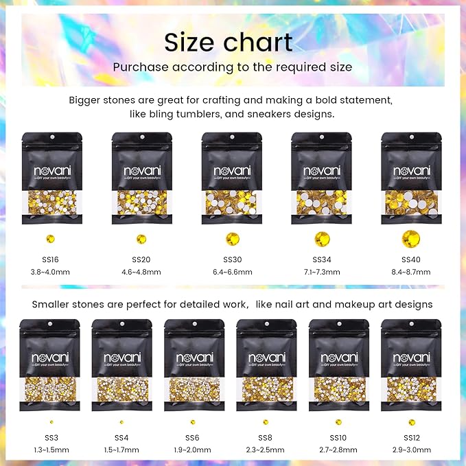 Novani Lemon Yellow Rhinestones, Flatback Crystal Loose Gemstones 1440pcs Glass Rhinestones for Clothes Shoes Crafts Makeup Nail Art and DIY Decorations(SS16, Citrine)