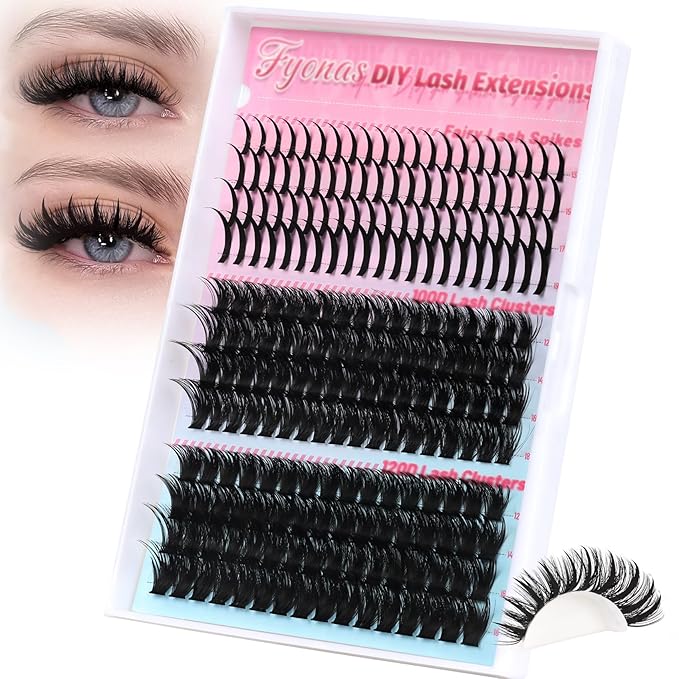 Fyonas Lash Clusters 100D+120D Fluffy Cluster Eyelashes Wispy Manga Individual Lashes 12-18mm with Spikes 13-19mm DIY Eyelash Extensions 220Pcs Volume Thick Cluster Lashes (Mix01)