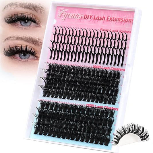 Fyonas Lash Clusters 100D+120D Fluffy Cluster Eyelashes Wispy Manga Individual Lashes 12-18mm with Spikes 13-19mm DIY Eyelash Extensions 220Pcs Volume Thick Cluster Lashes (Mix01)