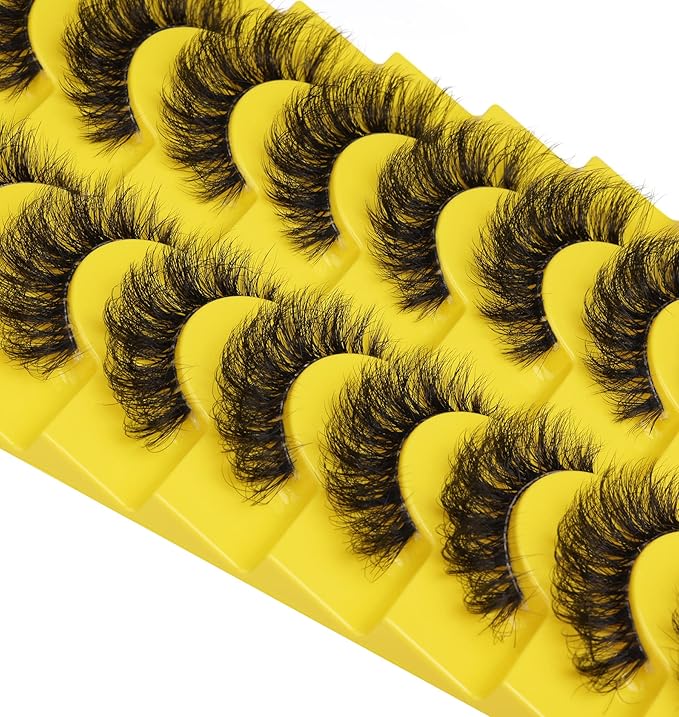 Russian Strip Lashes D Curl Fluffy Wispy False Eyelashes Natural Look Faux Mink Lashes Like Eyelash Extension Fluffy zanlufly Transparent Band Cat Eye Fake Eyelashes Pack