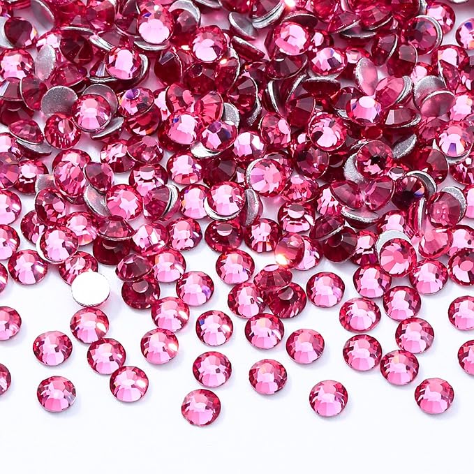 Meibite Rose Flatback Rhinestones, Glass Rhinestones for Nail Art and Craft, Glue Fix, Loose Crystal Gemstones(Rose, SS4, 2880pcs, 1.5-1.7mm)
