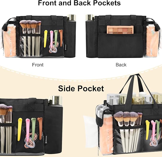 TANTO Small Makeup Bag, Professional Makeup Artist Bag Travel Cosmetic Bag Makeup Kit Bags with Adjustable Dividers Multi Pocket Cosmetic Storage Organizer for Beauty Pros (Black)