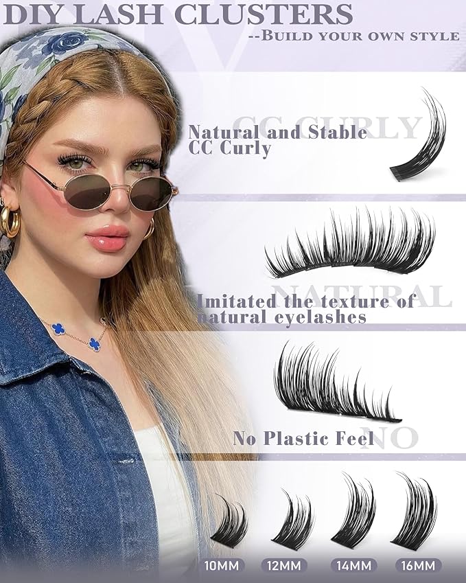 zanlufly Lash Clusters Eyelash Clusters Wispy Cluster Eyelash Extensions DIY Individual Lashes Natural Volume Lash Extension C Curly Cluster Lashes with Thin Band