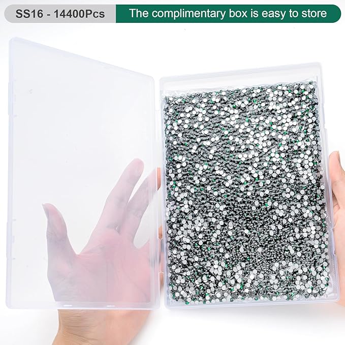 MEIBITE Flatback Rhinestones Bulk, 14400PCS Malachite Green Rhinestones for Clothes DIY Decoration Crafts, Malachite Green, SS16, 3.8-4.0mm