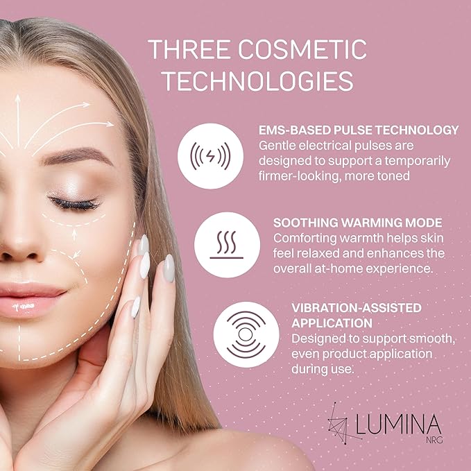 Lumina NRG Mini Glow Pro 5-in-1 LED Face Wand – Skin Lifting, Toning & Firming Facial Massager with EMS, Microcurrent, Red & Blue Light – at Home Neck Contouring Beauty Device & Sculpting Tool
