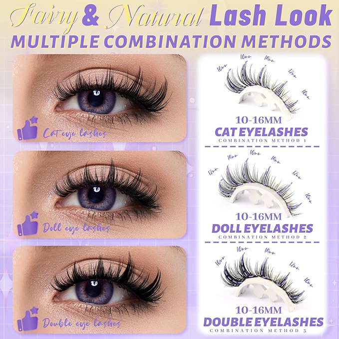 Fyonas Manga Lash Clusters Fox Eye Cluster Lashes Left & Right Fairy Eyelash Clusters Natural Look Spiky Anime Cluster Eyelash Extensions with Thin Band 120Pcs Cat Eye Lashes for Beginners (Manga)