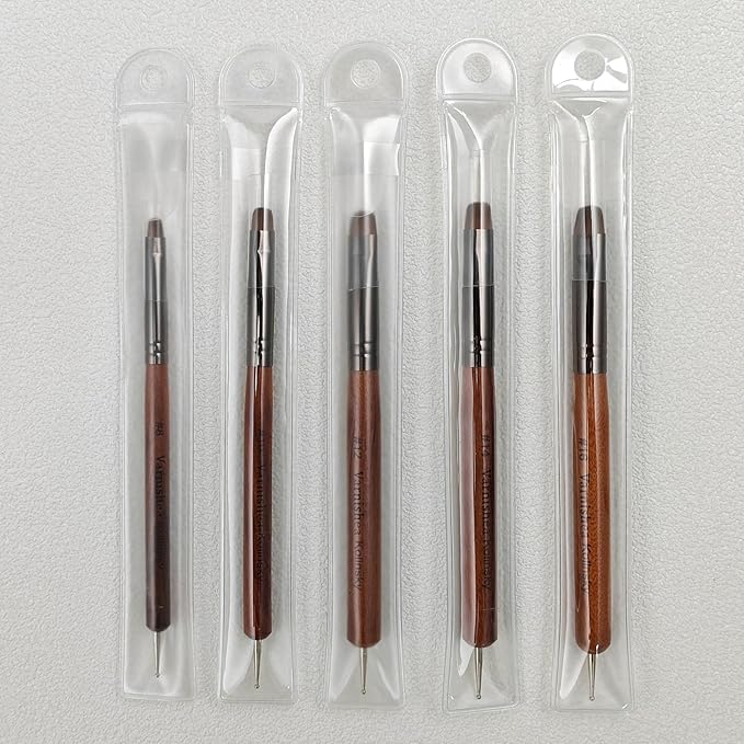 varnishea 100% Pure Kolinsky Hair French Tip Nail Art Brush Sandalwood Handle Gel Acrylic Nail Dotting Tool for Manicure Clean Up and Dotting Manicure Tool Professional Nail Brush - Size 12, 1.0 Count
