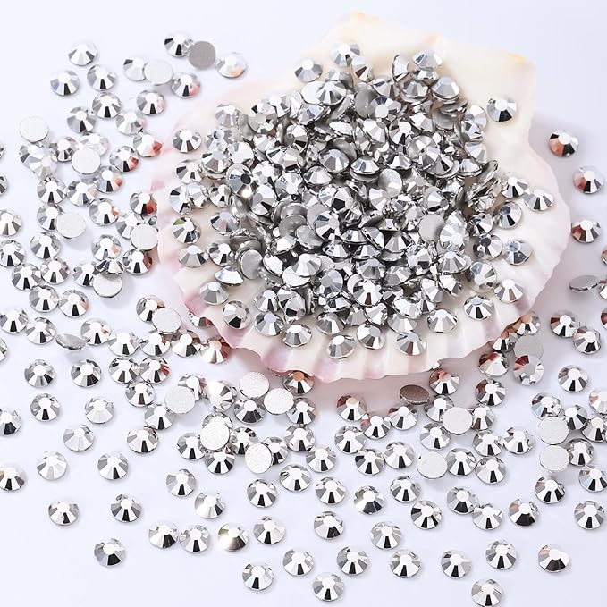Meibite Silver Flatback Rhinestones, Glass Rhinestones for Nail Art and Craft, Glue Fix, Loose Crystal Gemstones(Silver, SS4, 1440pcs, 1.5-1.7mm)