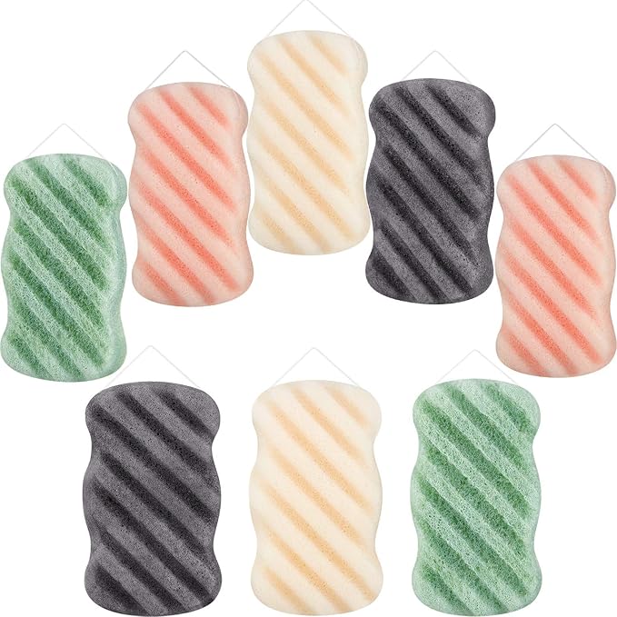 8 Pieces Konjac Soft Bath Shower Sponge Body Pouf Scrubber Exfoliating Facial Cleaning Sponges Foam Loofah for Women Men Kids