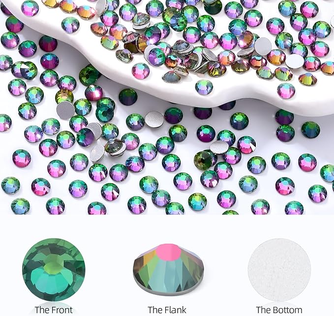 Meibite Green Volcano Flatback Rhinestones, Glass Rhinestones for Nail Art and Craft, Glue Fix, Loose Crystal Gemstones(Green Volcano, SS16, 1440pcs, 3.8-4.0mm)