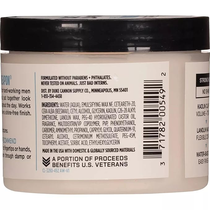 Duke Cannon Supply Co. Flexible Fiber Pomade – 4.6 oz – Strong Hold, No Shine, Water-Based for Easy Washout, Adds Texture & Volume for Shorter Hairstyles