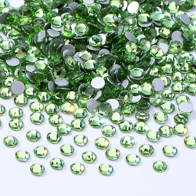 Meibite Light Green Flatback Rhinestones, Glass Rhinestones for Nail Art and Craft, Glue Fix, Loose Crystal Gemstones(Lt.Green, SS4, 2880pcs, 1.5-1.7mm)